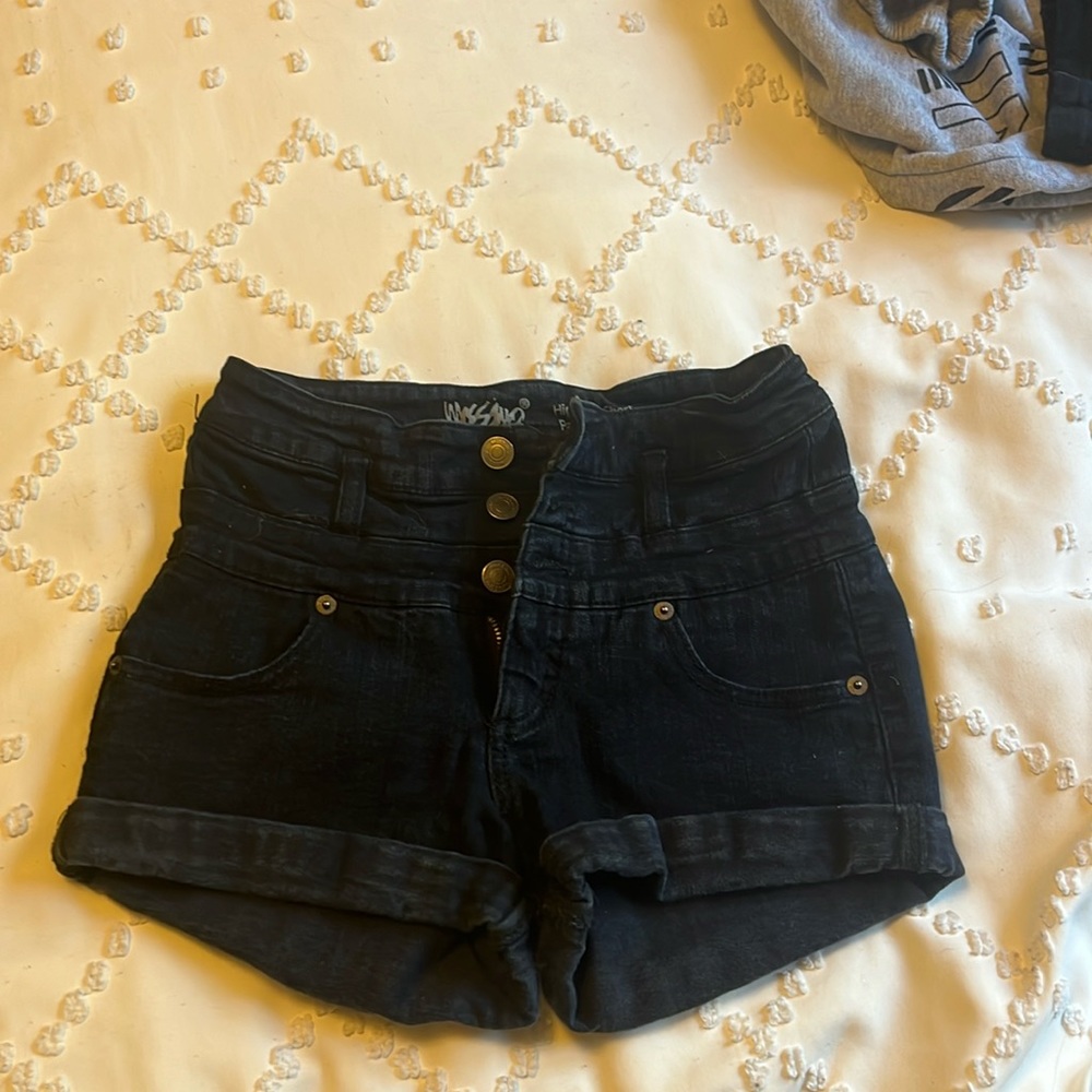 Black denim shorts